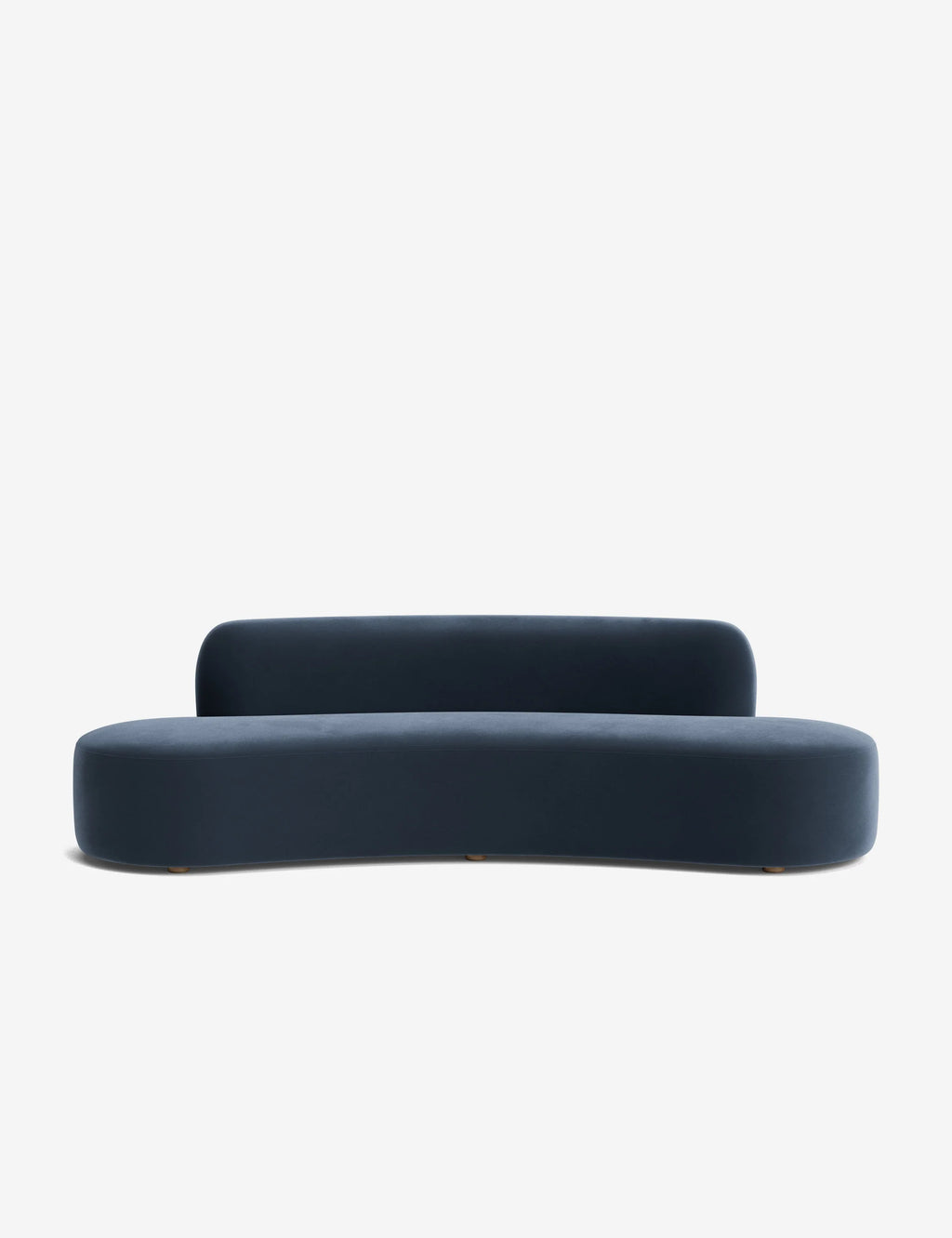 Front view of the Haein Sofa Blue highlighting its sculptural form and deep, cushioned seat.