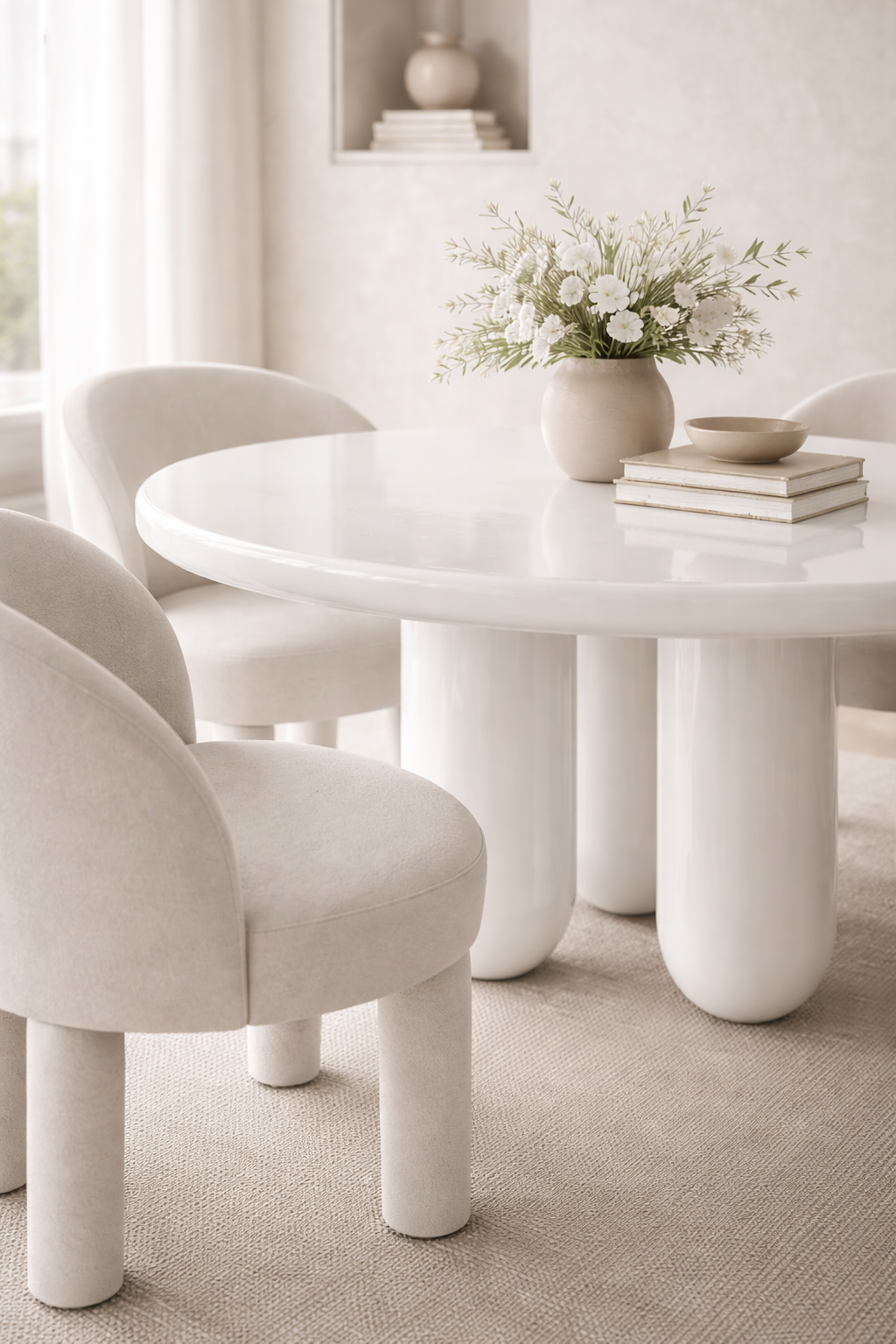 Finral Glossy Sculptural Round Dining Table