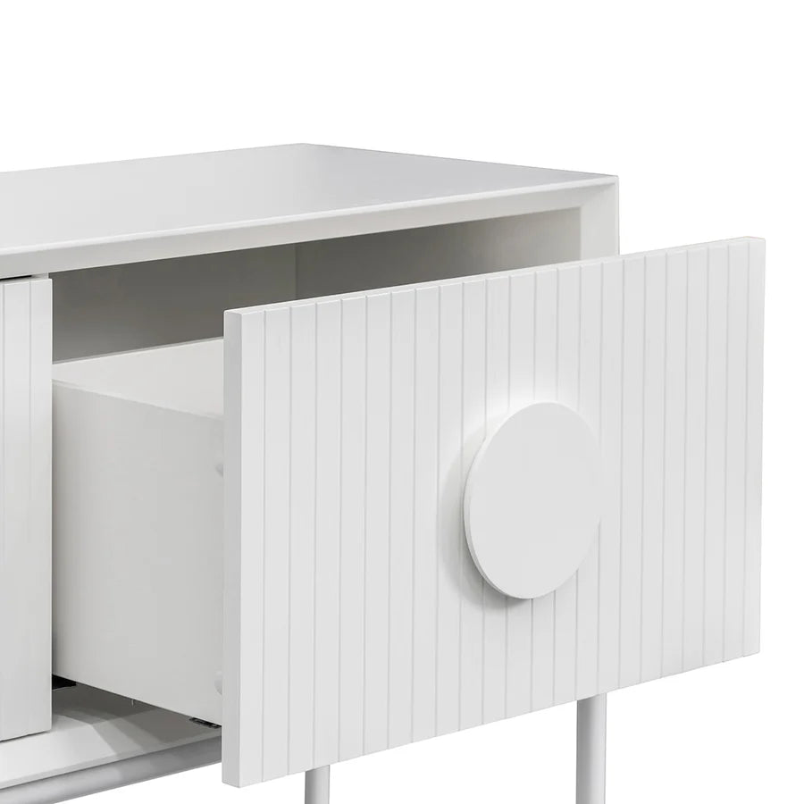 Detailed close-up of Sylph Console Table’s strips drawers design