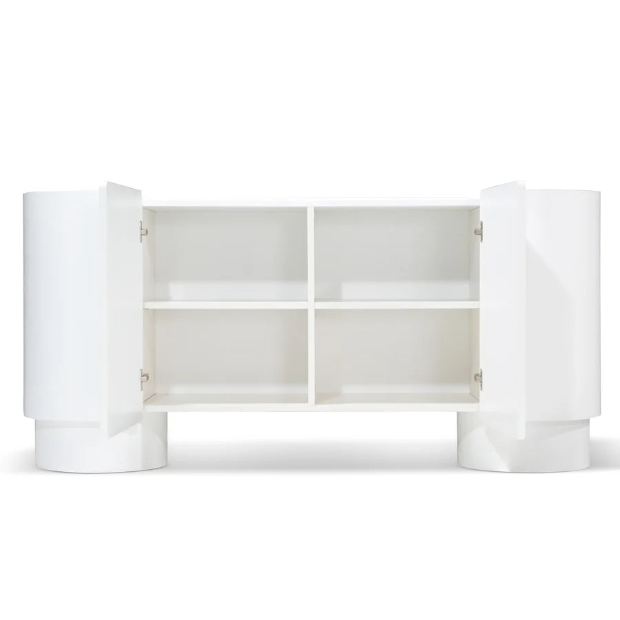 Straight-on image of Crimson Sideboard Unit, and generous storage space, and smooth white paint finish.