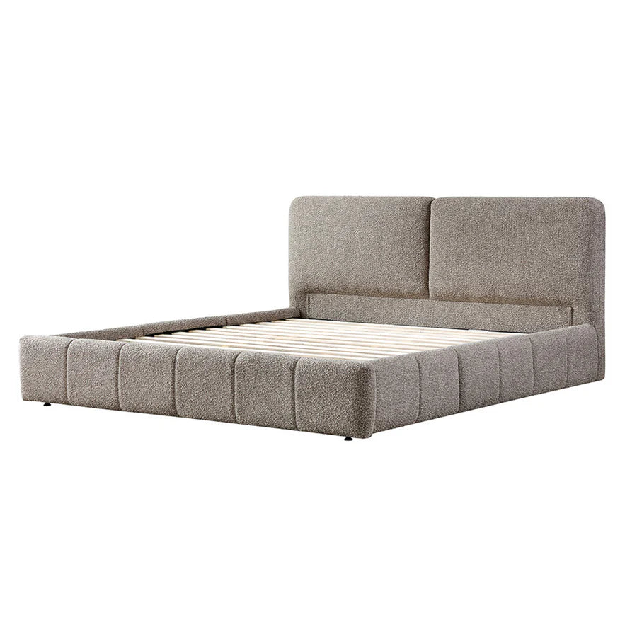 Side view of Critter Bed Frame with tufted channel sides and upholstered rails for a cozy look