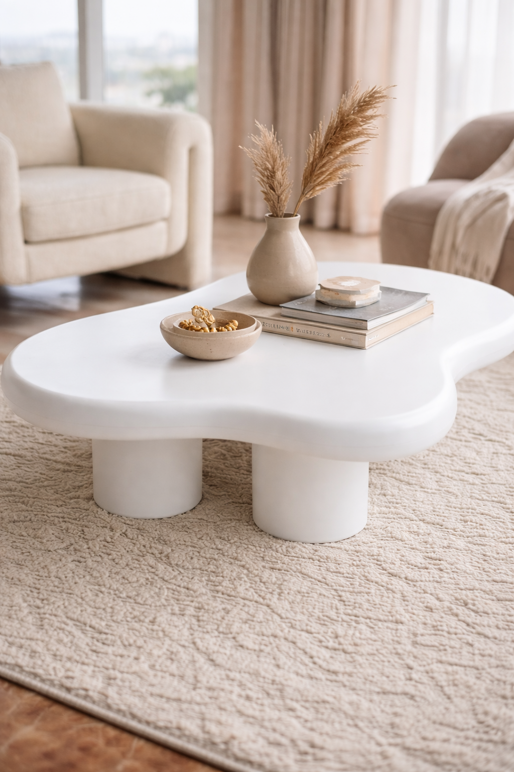 Faro White coffee table with decorative items in a living room setting