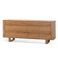 Straight-on image of Fuegoleon Storage Cabinet emphasizing modern minimalism and warm wood tones