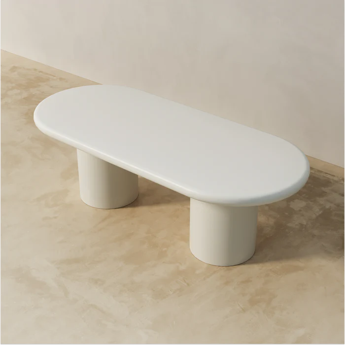 Top profile of Gordon White dining table showing twin column base