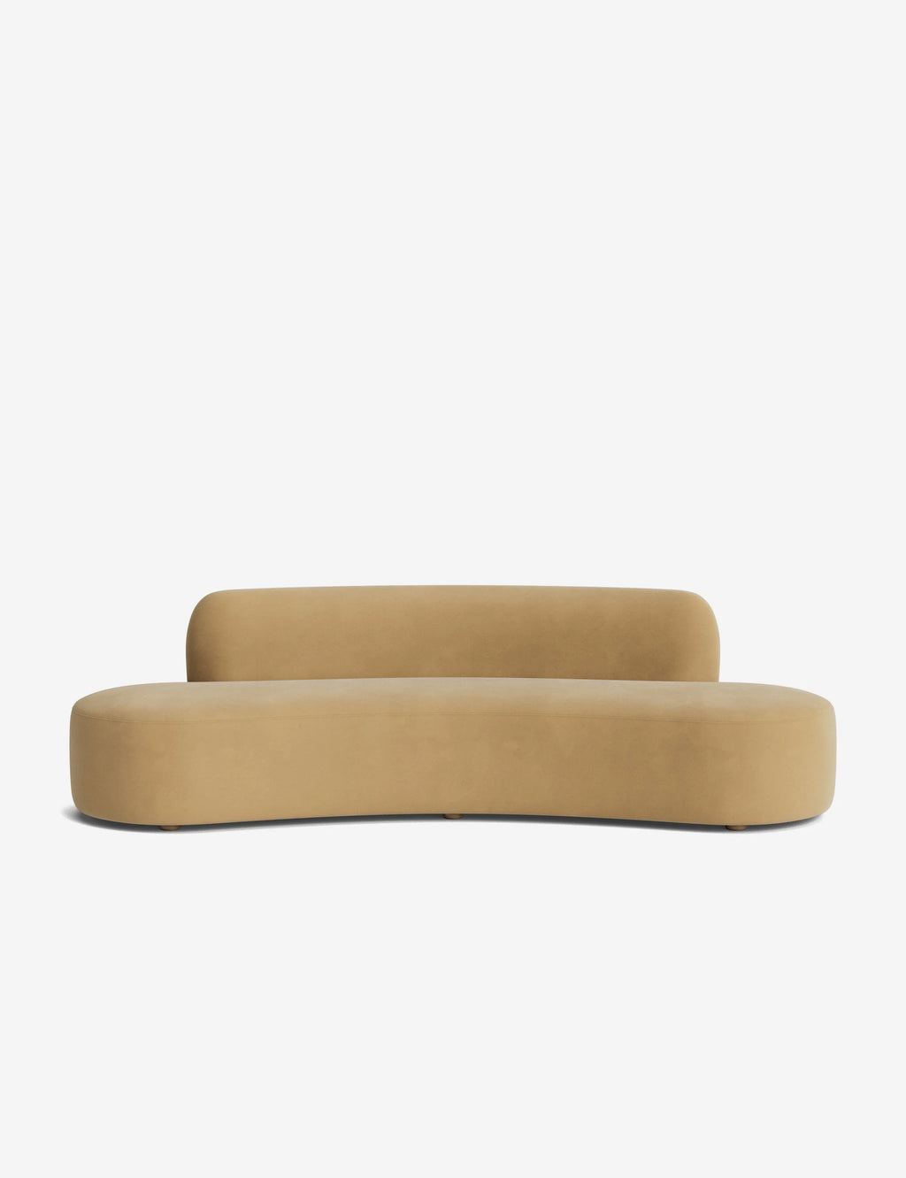 Front view of the Haein Sofa brie fabric highlighting its sculptural form and deep, cushioned seat.