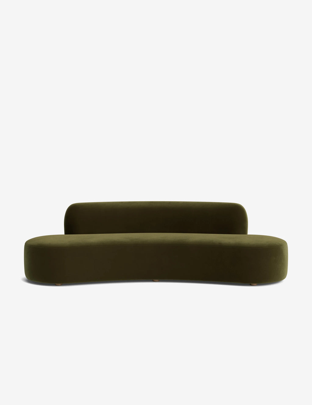 Front view of the Haein Sofa brown highlighting its sculptural form and deep, cushioned seat.