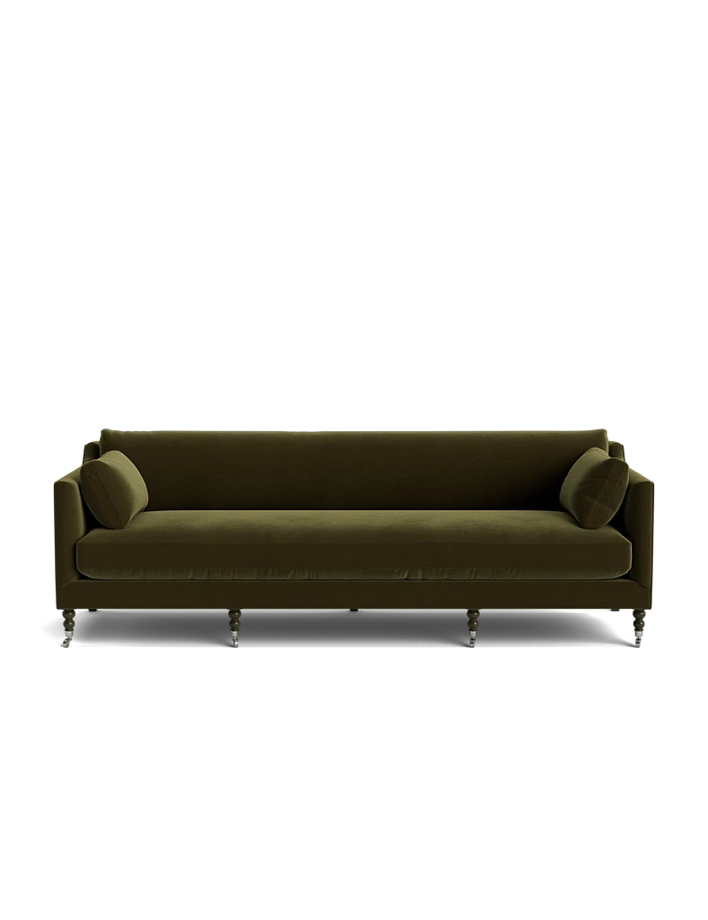 Front View shot of the Hwan brown Sofa showcasing its structured silhouette and deep seat cushions