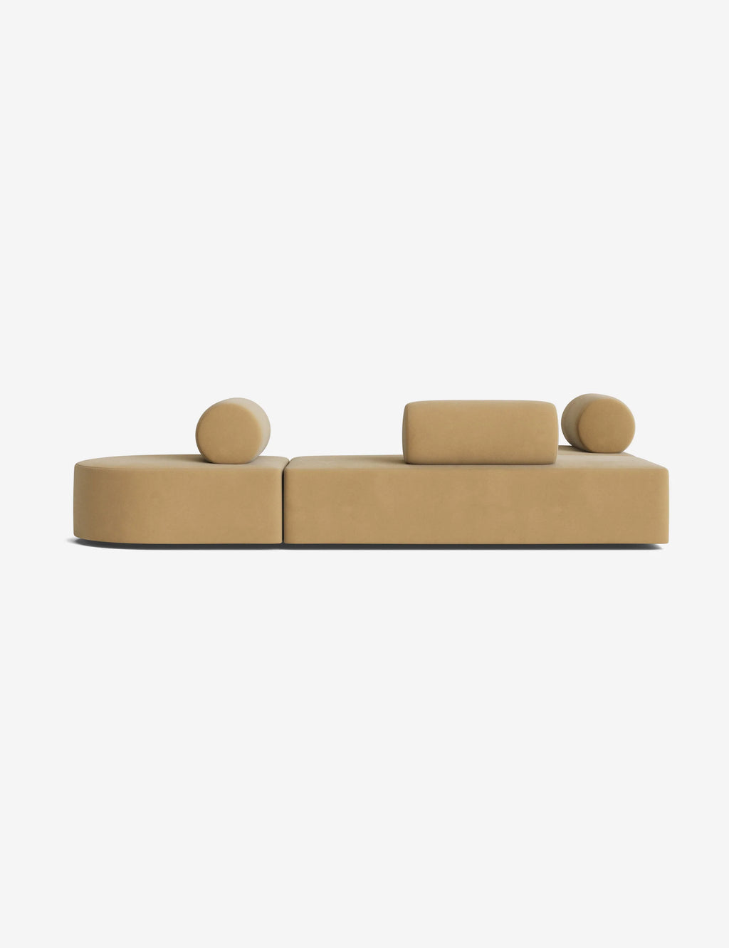 back view of the Jinwoo camel Sofa highlighting its deep cushions and clean-lined silhouette