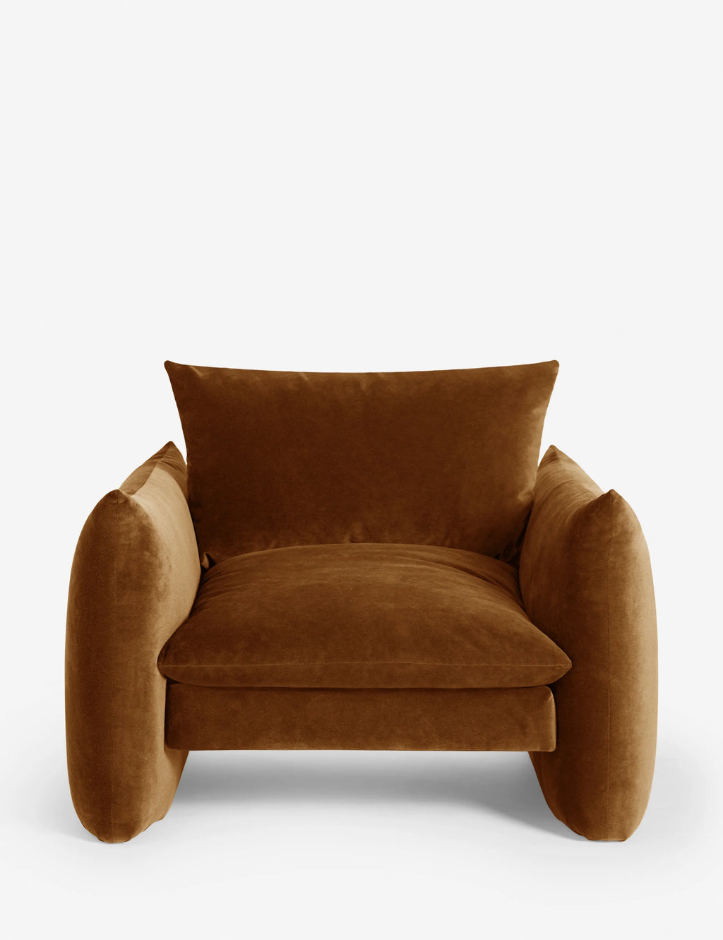 Top-down view of Jongin Chair in Dark camel fabric revealing ergonomic seat design and balanced structure.