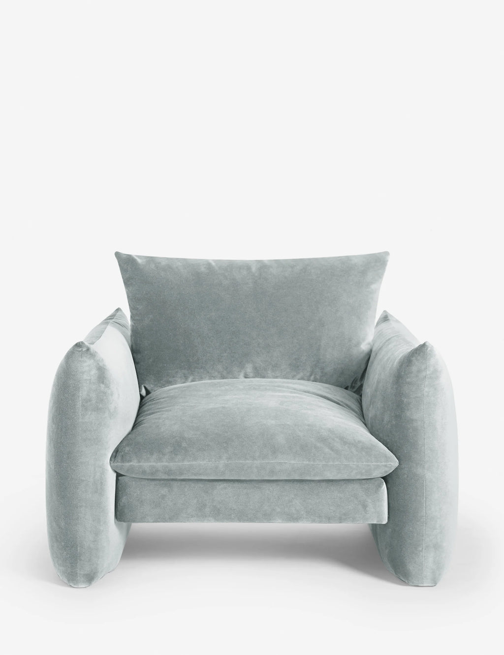 Top-down view of Jongin Chair in Sky Blue fabric revealing ergonomic seat design and balanced structure.