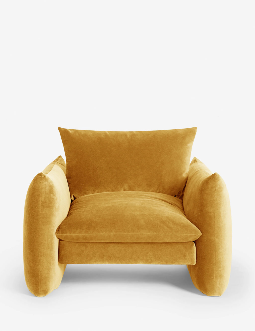 Top-down view of Jongin Chair in Golden fabric revealing ergonomic seat design and balanced structure.