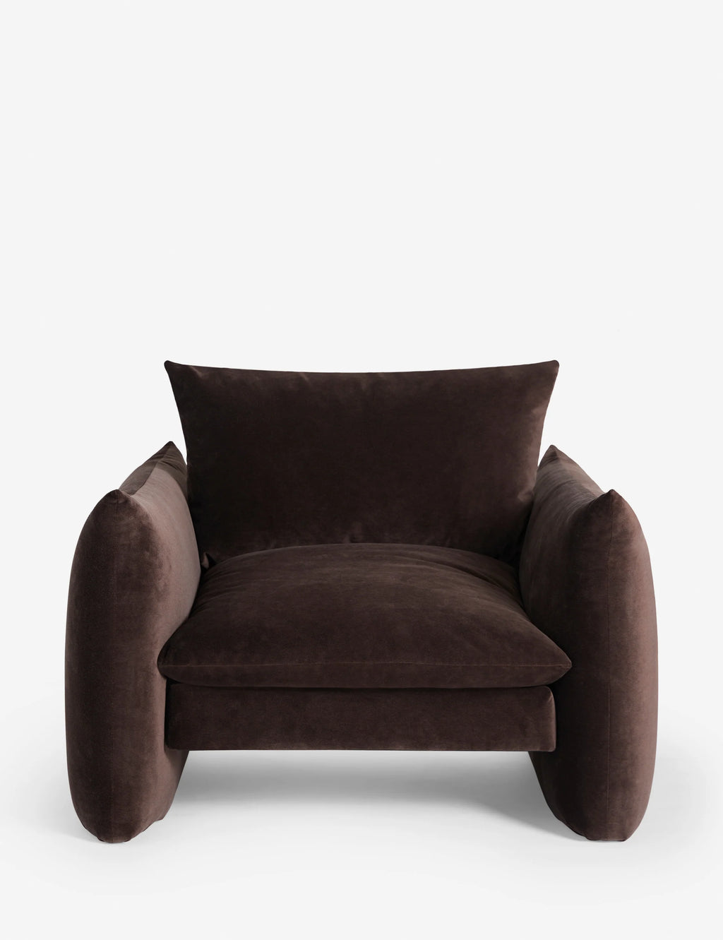 Top-down view of Jongin Chair in mahogny fabric revealing ergonomic seat design and balanced structure.