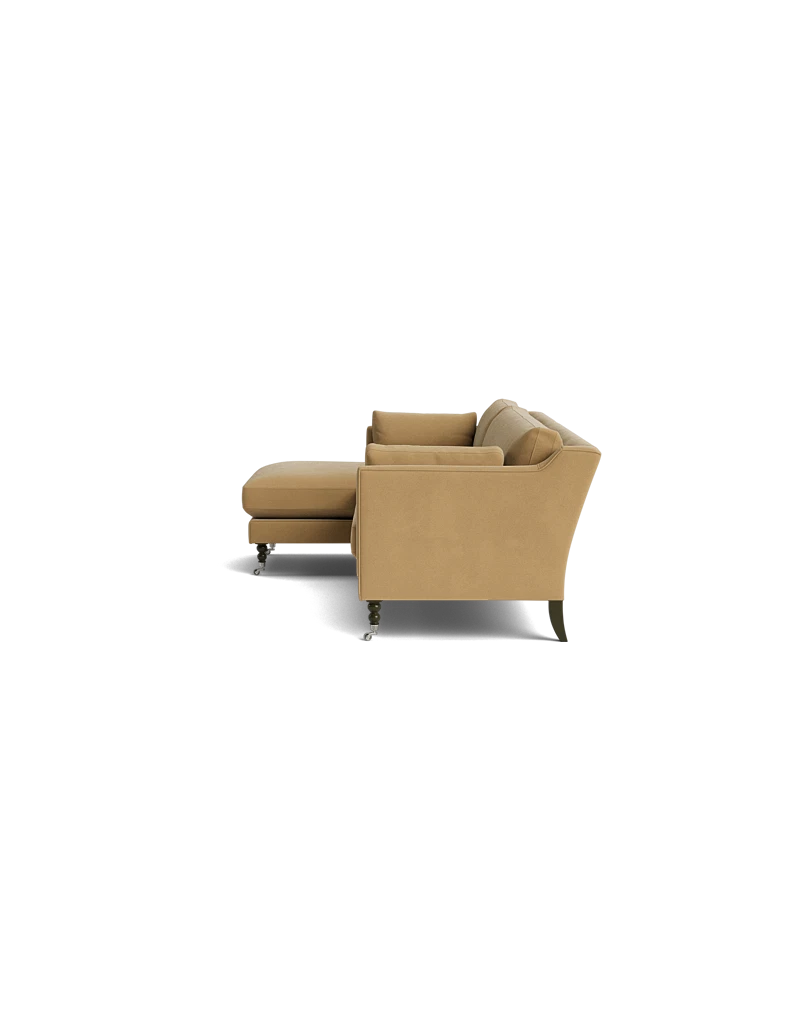 Lennart Sofa in warm caramel velvet placed in a light-filled setting, ideal for cozy yet elegant decor
