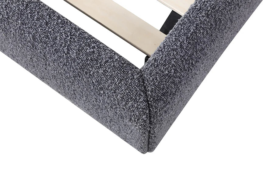 Detailed close-up of Merida Bed’s antique boucle fabric