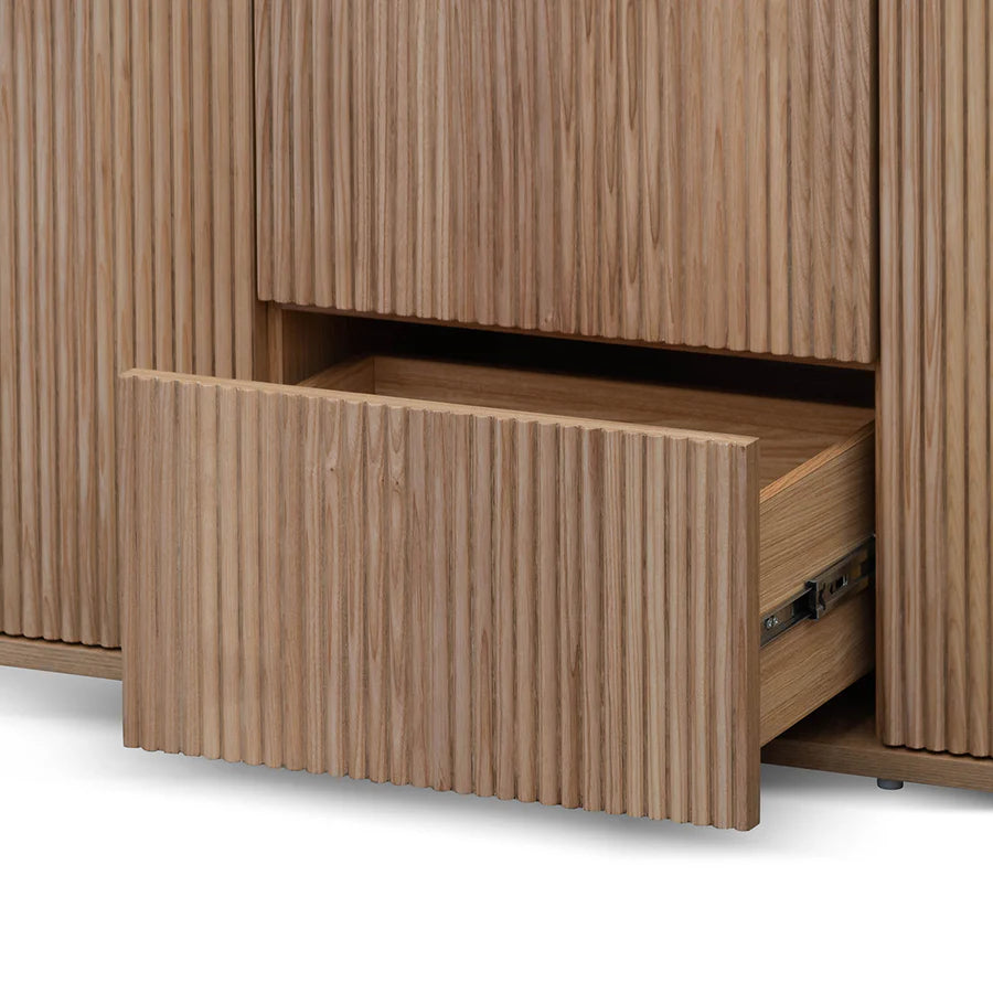 Detailed close-up of Meta 2.0 Sideboard’s natural wood veneer and precise craftsmanship