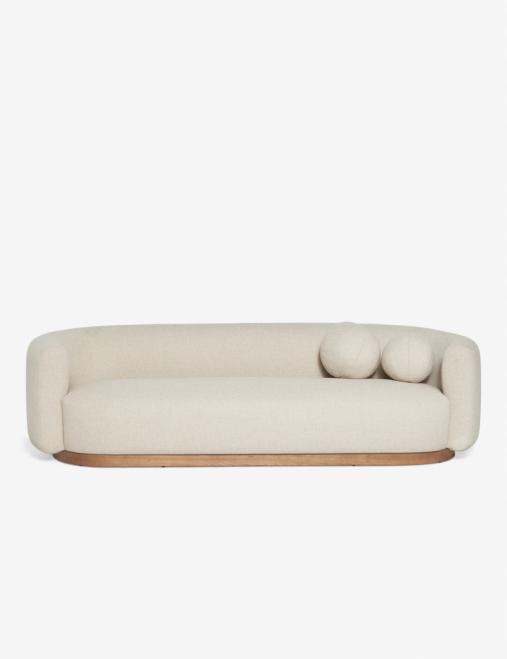 Straight-on image of the Mills Sofa emphasizing its modern silhouette and soft cushioning