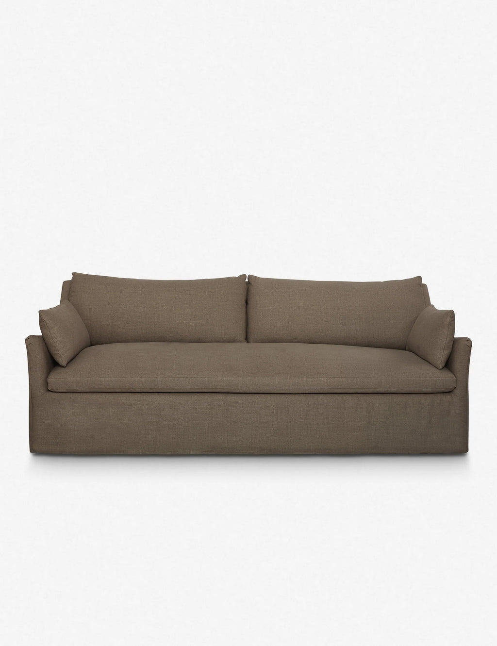 Straight-on view of Minsung Brown color Sofa emphasizing clean design and deep seat cushions for everyday lounging