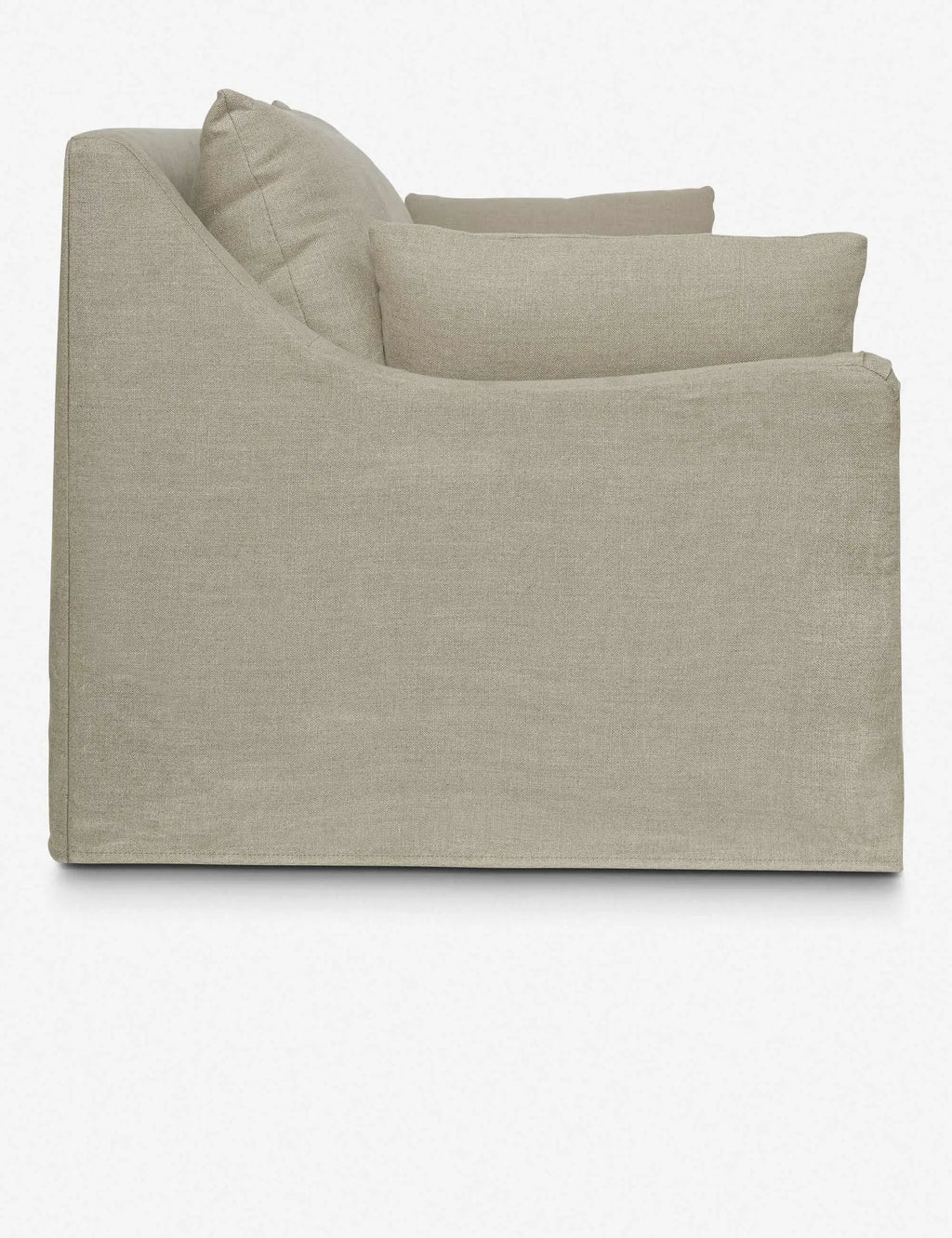Side profile of Minsung Sofa with wide armrest and structured cushion layout, ideal for modern interiors