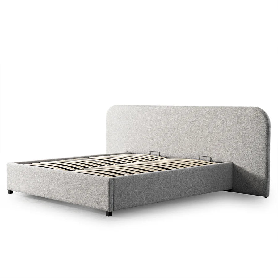 Miso Bed Frame in dusty pepper bouclé – side view