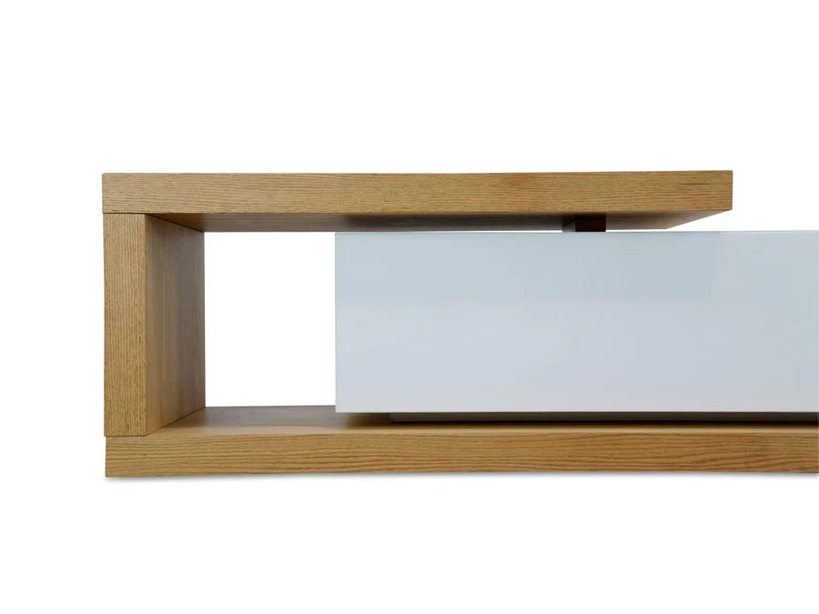 Detailed close-up of Natsuki TV Unit’s wood veneer finish.