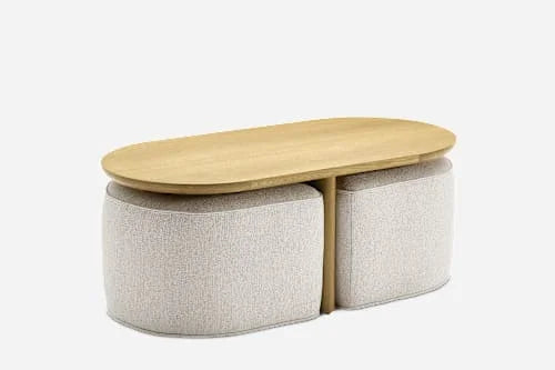 Side view of Nexa Nesting Tables with natural-finished frames