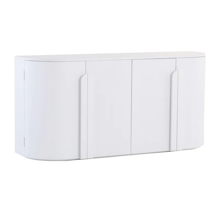 Top-down image of White color  Nezha Sideboard Cabinet revealing smooth top and balanced cabinet layout