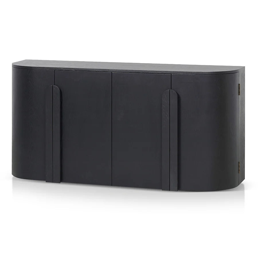 Angled view of Nezha Sideboard highlighting three ribbed doors, slim base, and spacious top surface