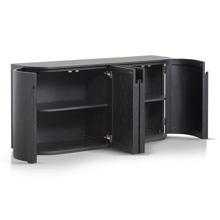 ngled view of Nezha Sideboard highlighting Four-door sideboard with black matte finish