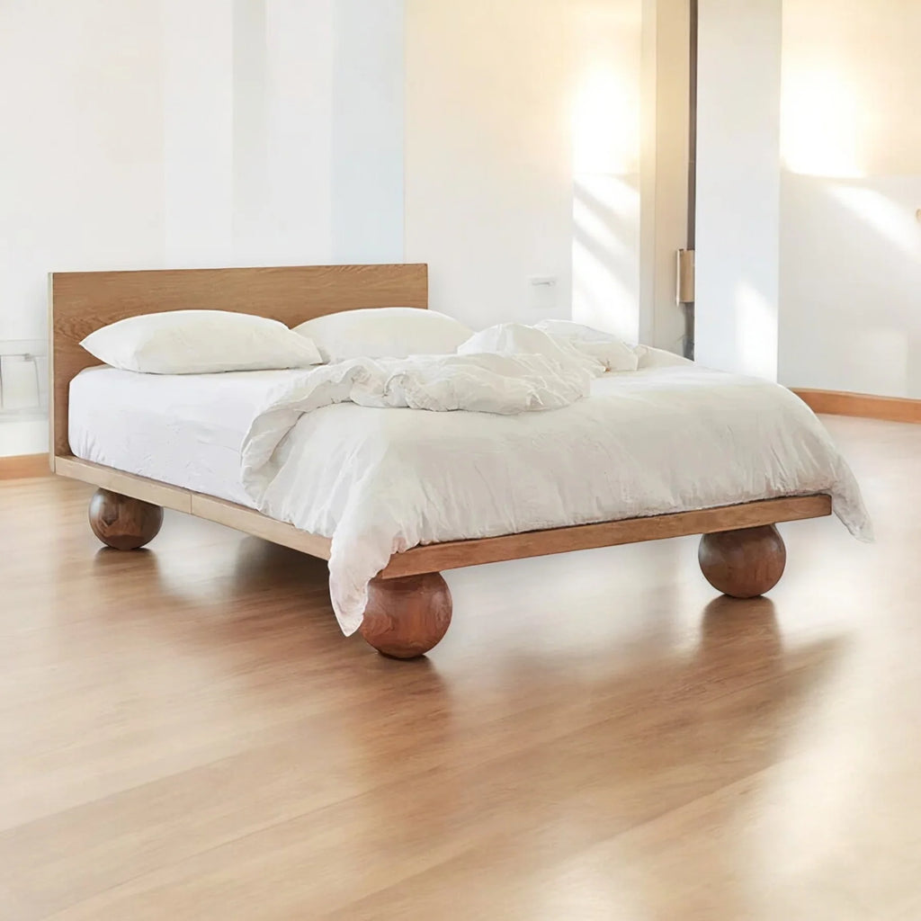 Side view of Orion Wooden Bed with tapered legs and sturdy handcrafted frame construction