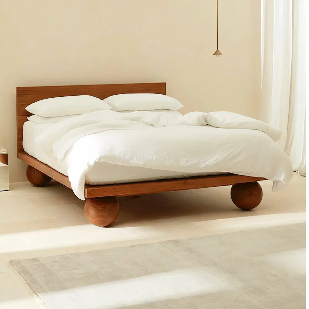 Side view of Dark Polish Orion Wooden Bed with tapered legs.