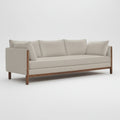 Angled view of Serano Sofa highlighting plush cushions, straight armrests, and balanced proportions