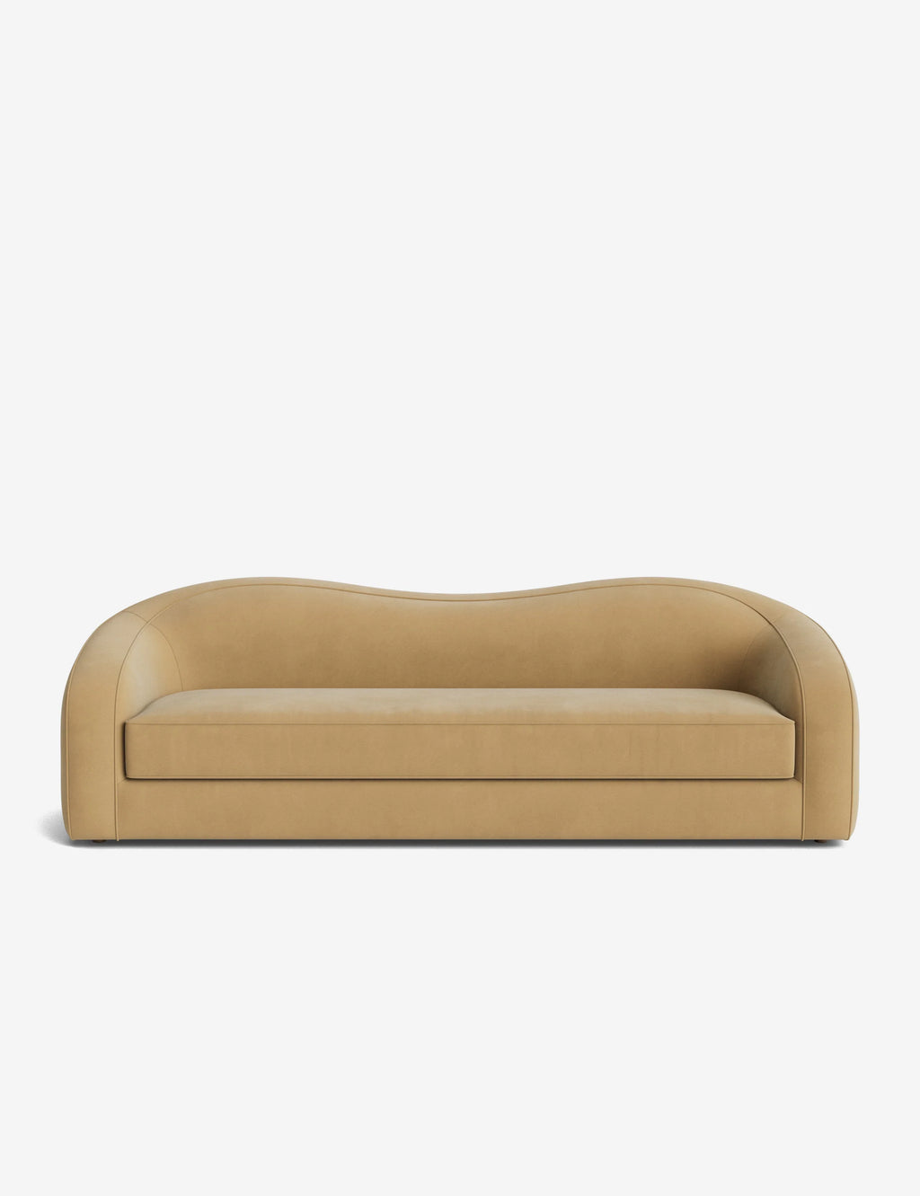 Front-facing image of Shigeo Curved Sofa emphasizing modern silhouette and compact design for UAE homes