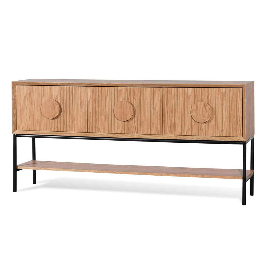 Straight-on view of Sylph Console Table in natural color emphasizing modern minimalism and luxury materials