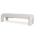 Amayori Upholstered Dining Bench in Coastal Beige fabric – angled shot showcasing smooth upholstery and leg detail
