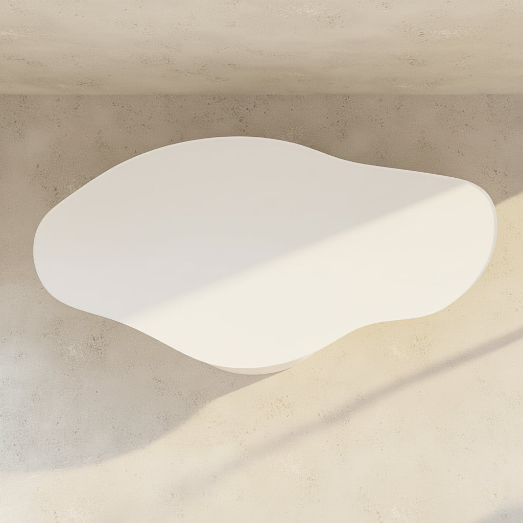 Vebis White Organic-Shaped Dining Table – top view showcasing smooth white PU-coated surface and cloud-like silhouette