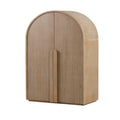 Side view of Yuno Natural brown Curve Cabinet with rounded silhouette and raised wooden base