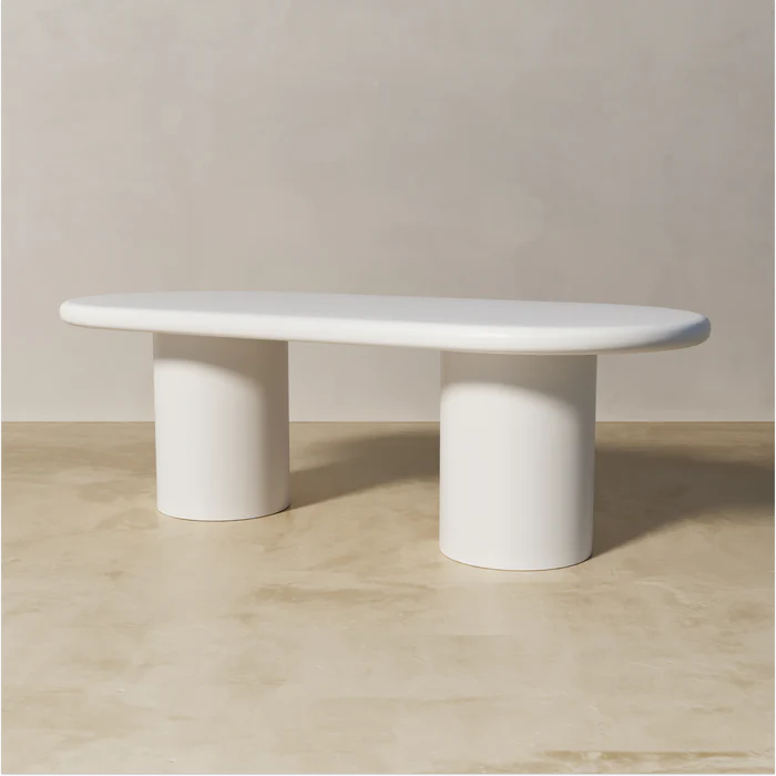Side profile of Gordon dining table showing twin column base