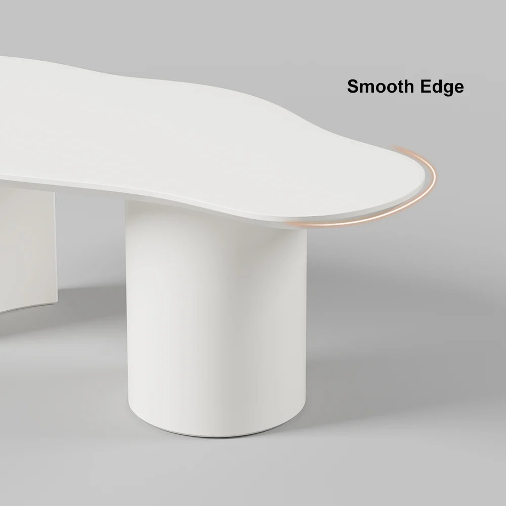 Legia dining table in white with organic top and sculptural base SIde View smooth edge