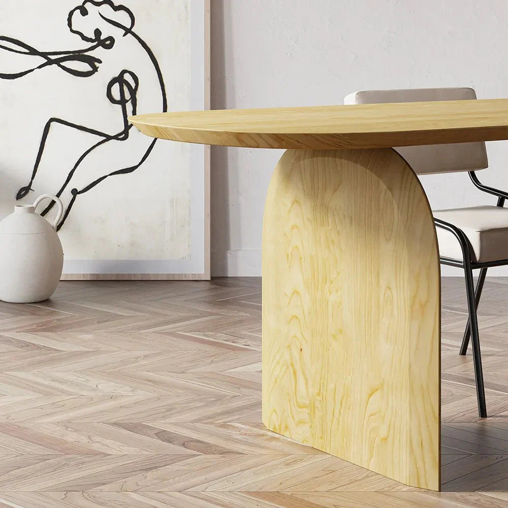 Detailed close-up of Deer Dining Table’s rich wood texture and showing top edge