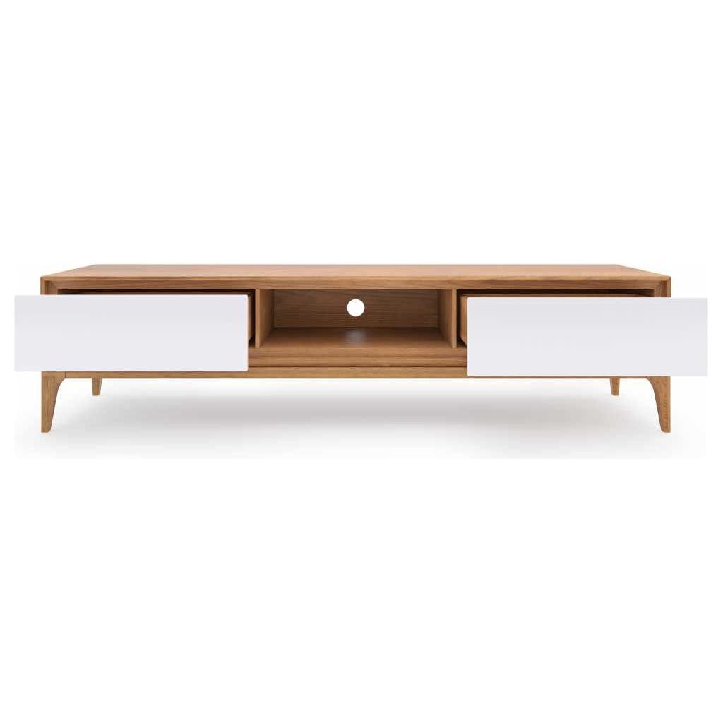 Straight-on image of Aurion TV Stand with open drawers.