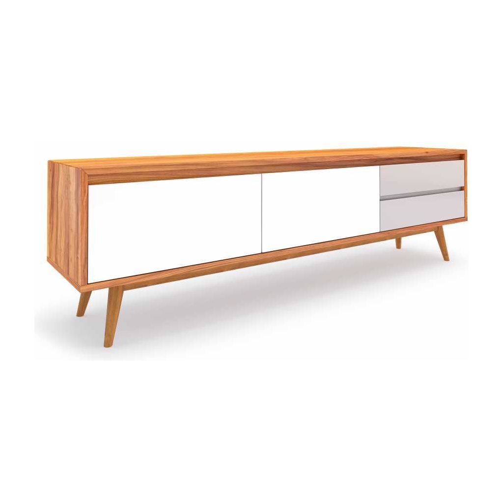 Side view of Haven TV Stand with slim raised legs and streamlined rectangular silhouette