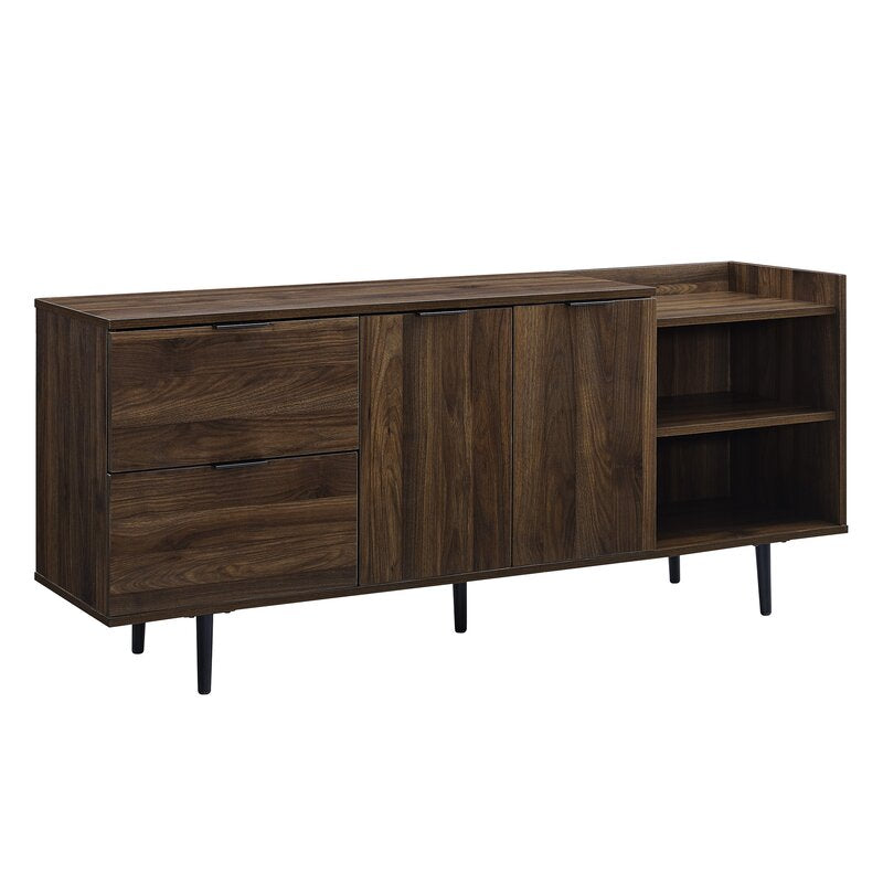 Side view of Pillar TV Cabinet with raised base and streamlined rectangular shape