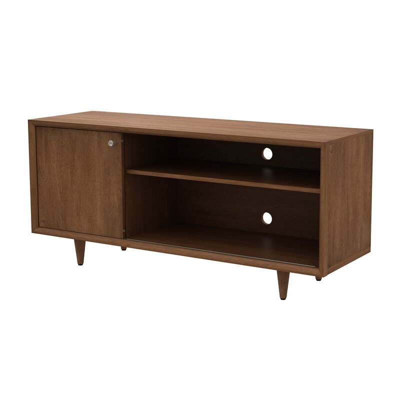 Side view of Raven TV Stand with slim legs and clean rectangular silhouette