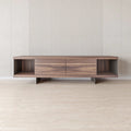 Mogen TV Unit with walnut finish, two central doors, and side open shelves