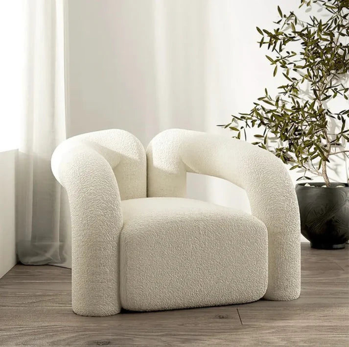 Nordic Armchair Elegance and Comfort White Boucle Fabric AL HAYAT